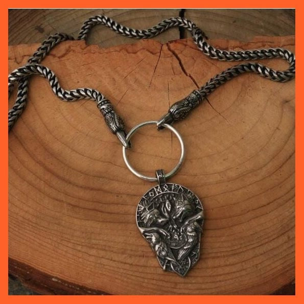 whatagift.com.au necklace Viking Wolf Head With Thor'S Hammer Mjolnir Alloy Pendant Necklace