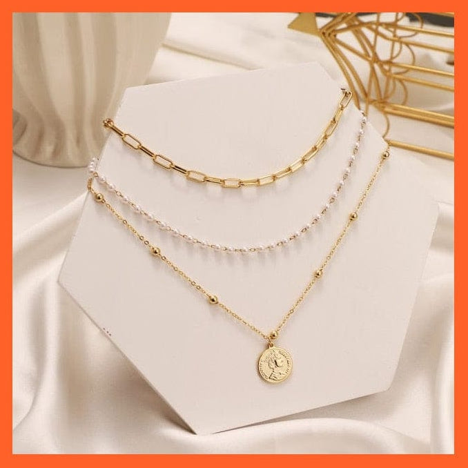 whatagift.com.au necklace Vintage Multi Layered Gold Color Lock, Pearl, Round Coin Pendants Necklaces For Women