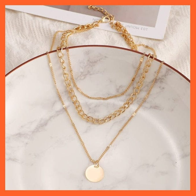 whatagift.com.au necklace Vintage Multi Layered Gold Color Lock, Pearl, Round Coin Pendants Necklaces For Women
