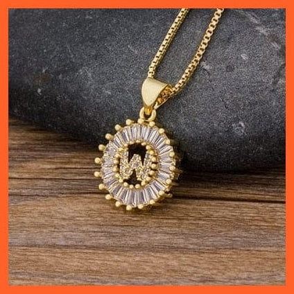 whatagift.com.au necklace W Copy of Charming Gold Plated  Cubic Zircon A-Z Initials Letter Pendants & Necklace
