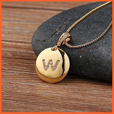Gold Plated Round Shaped Pendant Initial 26 Letters Pendent Necklace | whatagift.com.au.