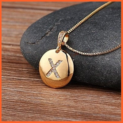 Gold Plated Round Shaped Pendant Initial 26 Letters Pendent Necklace | whatagift.com.au.
