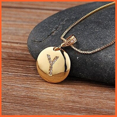 Gold Plated Round Shaped Pendant Initial 26 Letters Pendent Necklace | whatagift.com.au.