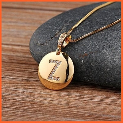 Gold Plated Round Shaped Pendant Initial 26 Letters Pendent Necklace | whatagift.com.au.
