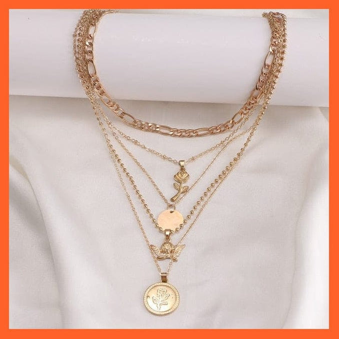 whatagift.com.au necklace ZO0061296 Vintage Multi Layered Gold Color Lock, Pearl, Round Coin Pendants Necklaces For Women