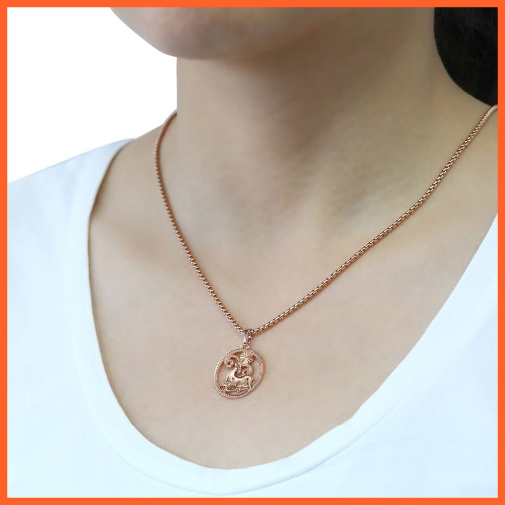 12 Constellation Zodiac Sign Pendant Necklace In Rose Gold | whatagift.com.au.