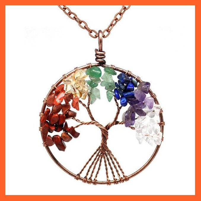 whatagift.com.au Necklaces 7 Chakras Gemstone Natural Healing Crystals Tree Of Life Pendant Necklace