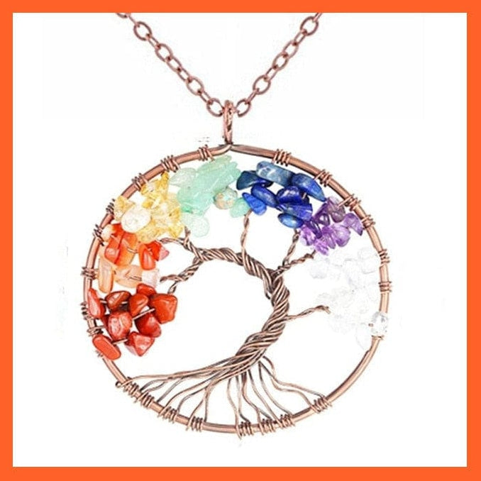 whatagift.com.au Necklaces 7 Chakras Gemstone Natural Healing Crystals Tree Of Life Pendant Necklace