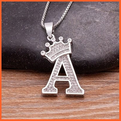 Luxury 26 Letters With Crown Cubic Zircon Pendant Necklace For Women | Gold Color Initials Of Name Necklace | whatagift.com.au.