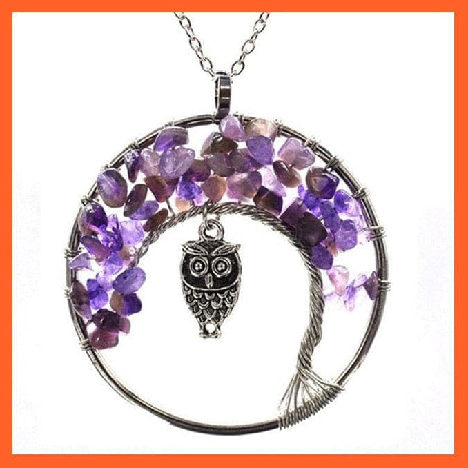 whatagift.com.au Necklaces Amethyst  Owl SK 7 Chakras Gemstone Natural Healing Crystals Tree Of Life Pendant Necklace