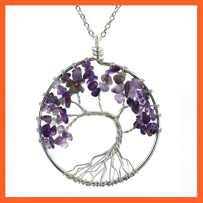 whatagift.com.au Necklaces Amethyst SK 7 Chakras Gemstone Natural Healing Crystals Tree Of Life Pendant Necklace