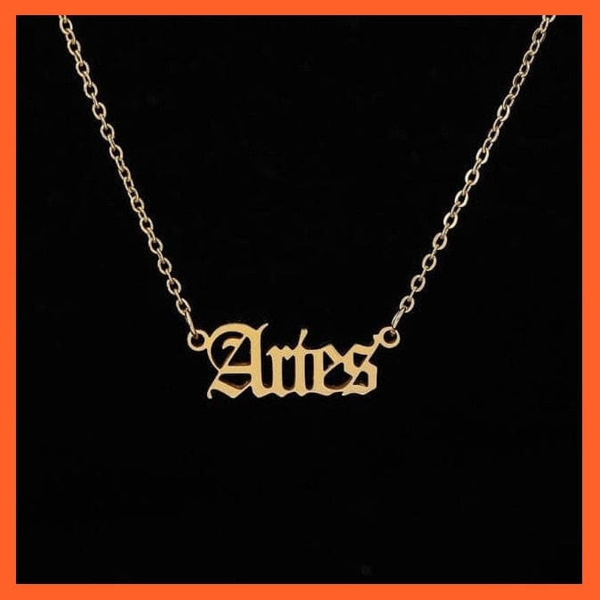 whatagift.com.au Necklaces Aries / Silver Plated / 45cm Personalize 12 Zodiac Old English Letter Pendant Necklace For Women