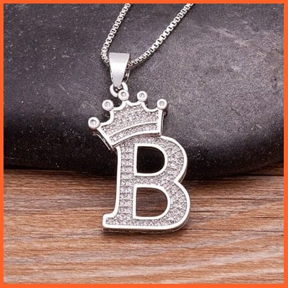 Luxury 26 Letters With Crown Cubic Zircon Pendant Necklace For Women | Gold Color Initials Of Name Necklace | whatagift.com.au.