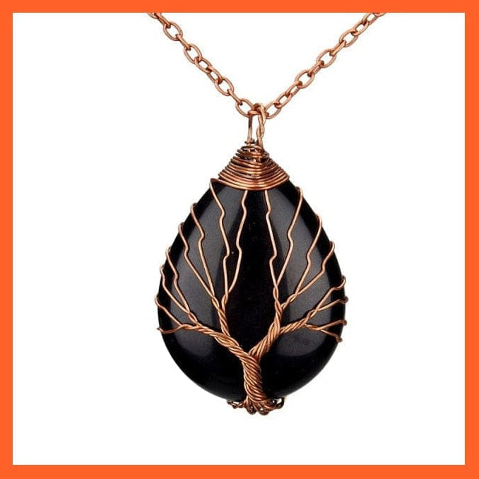whatagift.com.au Necklaces Black Onyx-A Silver Color Wire Wrap Natural Stone Crystal Raw Tree Of Life Necklace