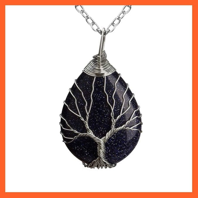 whatagift.com.au Necklaces Blue Sand-B Silver Color Wire Wrap Natural Stone Crystal Raw Tree Of Life Necklace