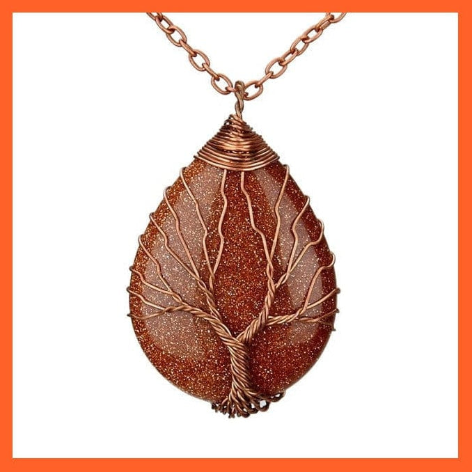 whatagift.com.au Necklaces Brown Sand-A Silver Color Wire Wrap Natural Stone Crystal Raw Tree Of Life Necklace
