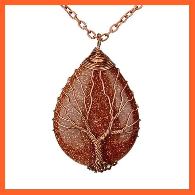 whatagift.com.au Necklaces Brown Sand-A Silver Color Wire Wrap Natural Stone Crystal Raw Tree Of Life Necklace