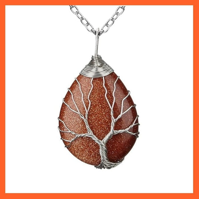 whatagift.com.au Necklaces Brown Sand-B Silver Color Wire Wrap Natural Stone Crystal Raw Tree Of Life Necklace