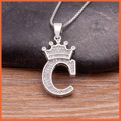 Luxury 26 Letters With Crown Cubic Zircon Pendant Necklace For Women | Gold Color Initials Of Name Necklace | whatagift.com.au.