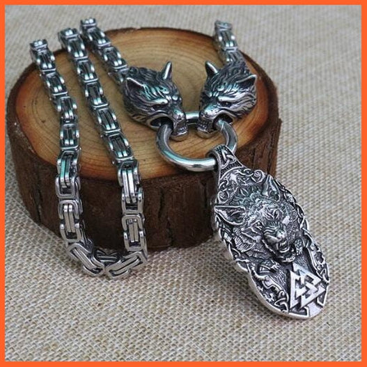 Wolf Head With Norse Fenrir Talisman Pendant Necklace | whatagift.com.au.
