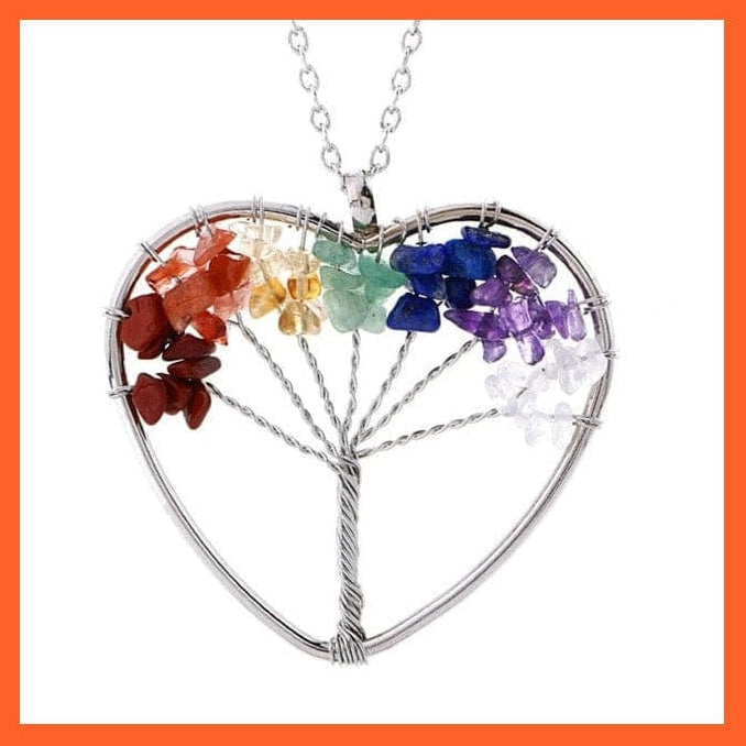 whatagift.com.au Necklaces Chakra Heart 1 7 Chakras Gemstone Natural Healing Crystals Tree Of Life Pendant Necklace