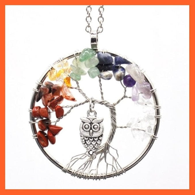whatagift.com.au Necklaces Chakras  Owl  SK 7 Chakras Gemstone Natural Healing Crystals Tree Of Life Pendant Necklace