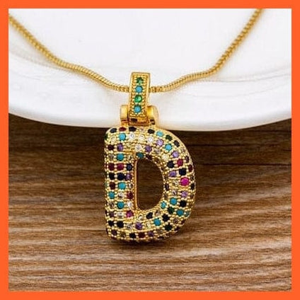 whatagift.com.au Necklaces D Copy of Luxury 26 Letters Cubic Zircon Pendant Necklace For Women | Multicolor Initials Of Name Necklace