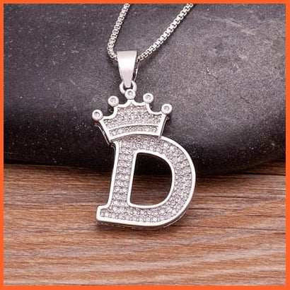 Luxury 26 Letters With Crown Cubic Zircon Pendant Necklace For Women | Gold Color Initials Of Name Necklace | whatagift.com.au.