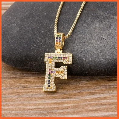 Luxury 26 Letters Cubic Zircon Pendant Necklace For Women | Gold Color Initials Of Name Necklace | whatagift.com.au.