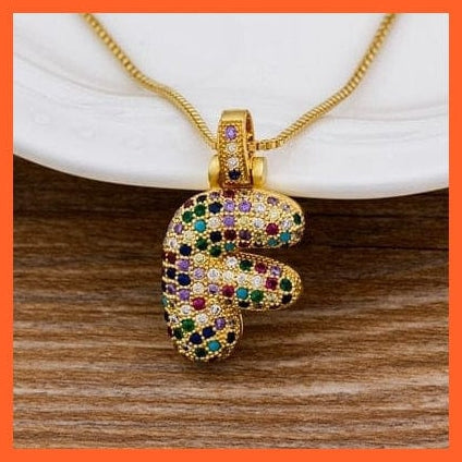 whatagift.com.au Necklaces F Luxury 26 Letters Cubic Zircon Pendant Necklace For Women | Multicolor Initials Of Name Necklace