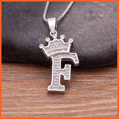 Luxury 26 Letters With Crown Cubic Zircon Pendant Necklace For Women | Gold Color Initials Of Name Necklace | whatagift.com.au.