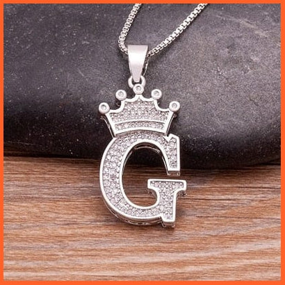 Luxury 26 Letters With Crown Cubic Zircon Pendant Necklace For Women | Gold Color Initials Of Name Necklace | whatagift.com.au.