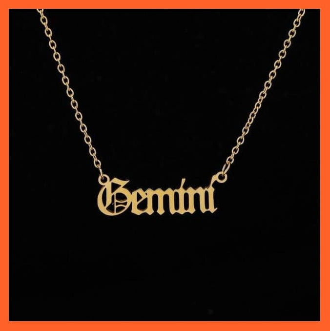 whatagift.com.au Necklaces Gemini / Silver Plated / 45cm Personalize 12 Zodiac Old English Letter Pendant Necklace For Women