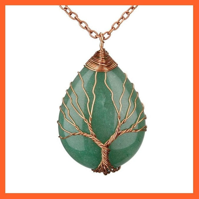 whatagift.com.au Necklaces Green Aventurine-A Silver Color Wire Wrap Natural Stone Crystal Raw Tree Of Life Necklace