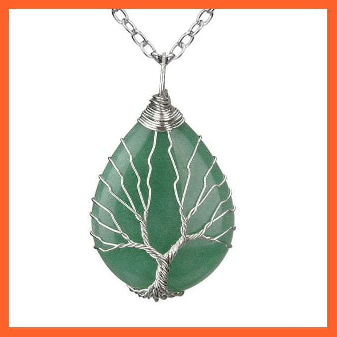 whatagift.com.au Necklaces Green Aventurine-B Silver Color Wire Wrap Natural Stone Crystal Raw Tree Of Life Necklace
