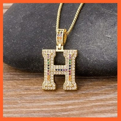 whatagift.com.au Necklaces H Copy of Luxury 26 Letters Cubic Zircon Pendant Necklace For Women | Gold Color Initials Of Name Necklace
