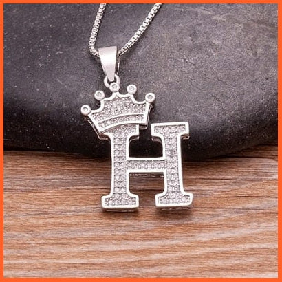Luxury 26 Letters With Crown Cubic Zircon Pendant Necklace For Women | Gold Color Initials Of Name Necklace | whatagift.com.au.