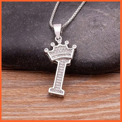 Luxury 26 Letters With Crown Cubic Zircon Pendant Necklace For Women | Gold Color Initials Of Name Necklace | whatagift.com.au.