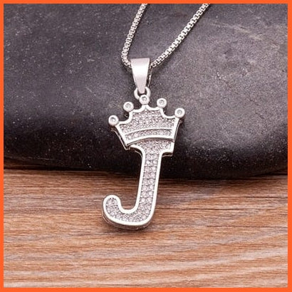 Luxury 26 Letters With Crown Cubic Zircon Pendant Necklace For Women | Gold Color Initials Of Name Necklace | whatagift.com.au.