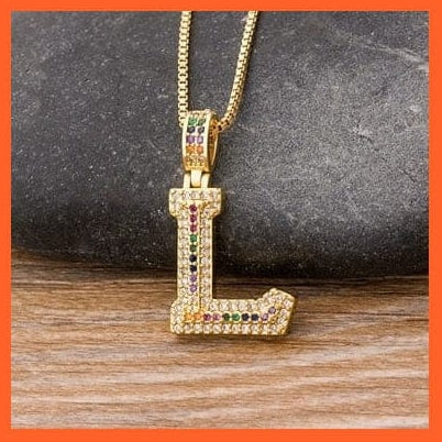 whatagift.com.au Necklaces L Luxury 26 Letters Cubic Zircon Pendant Necklace For Women | Gold Color Initials Of Name Necklace