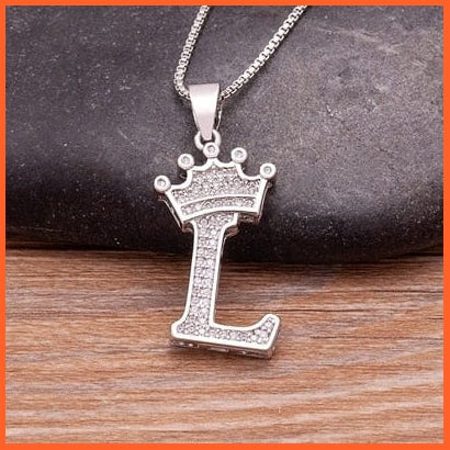Luxury 26 Letters With Crown Cubic Zircon Pendant Necklace For Women | Gold Color Initials Of Name Necklace | whatagift.com.au.