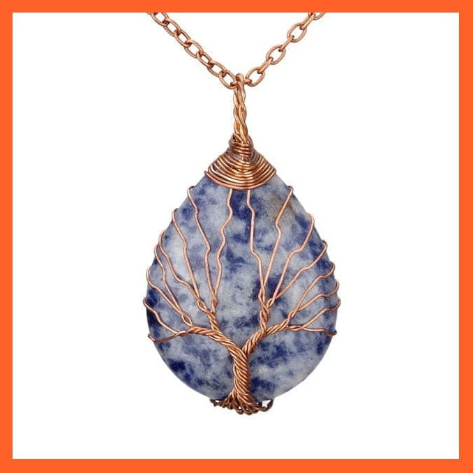 whatagift.com.au Necklaces Lapis lazuli-A Silver Color Wire Wrap Natural Stone Crystal Raw Tree Of Life Necklace