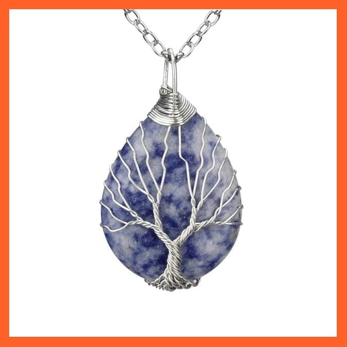 whatagift.com.au Necklaces Lapis lazuli-B Silver Color Wire Wrap Natural Stone Crystal Raw Tree Of Life Necklace