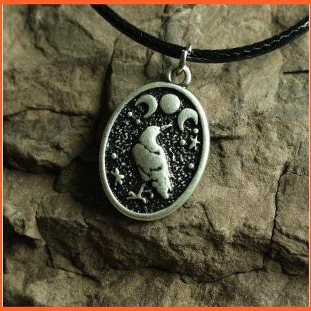 whatagift.com.au Necklaces leather chain 20pcs Black Raven Bird In Triple Moon Pendant