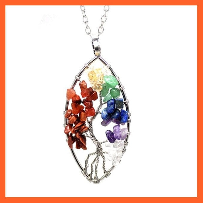 whatagift.com.au Necklaces Long Chakra SG 7 Chakras Gemstone Natural Healing Crystals Tree Of Life Pendant Necklace
