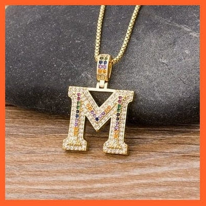 whatagift.com.au Necklaces M Copy of Luxury 26 Letters Cubic Zircon Pendant Necklace For Women | Gold Color Initials Of Name Necklace