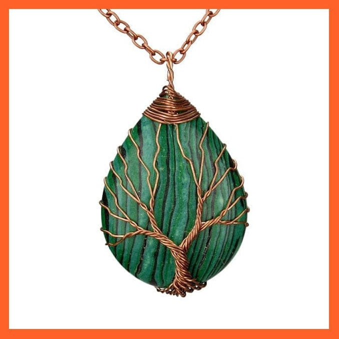 whatagift.com.au Necklaces Malachite-A Silver Color Wire Wrap Natural Stone Crystal Raw Tree Of Life Necklace