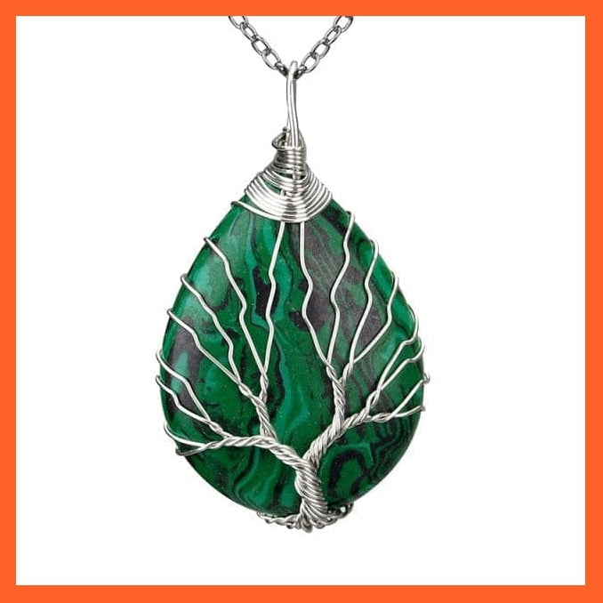 whatagift.com.au Necklaces Malachite-B Silver Color Wire Wrap Natural Stone Crystal Raw Tree Of Life Necklace