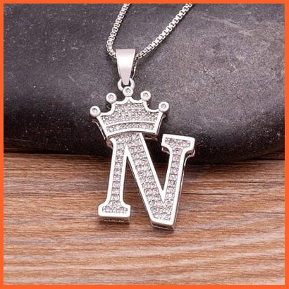 Luxury 26 Letters With Crown Cubic Zircon Pendant Necklace For Women | Gold Color Initials Of Name Necklace | whatagift.com.au.