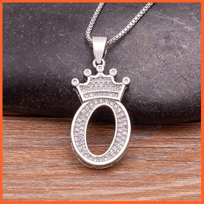 Luxury 26 Letters With Crown Cubic Zircon Pendant Necklace For Women | Gold Color Initials Of Name Necklace | whatagift.com.au.